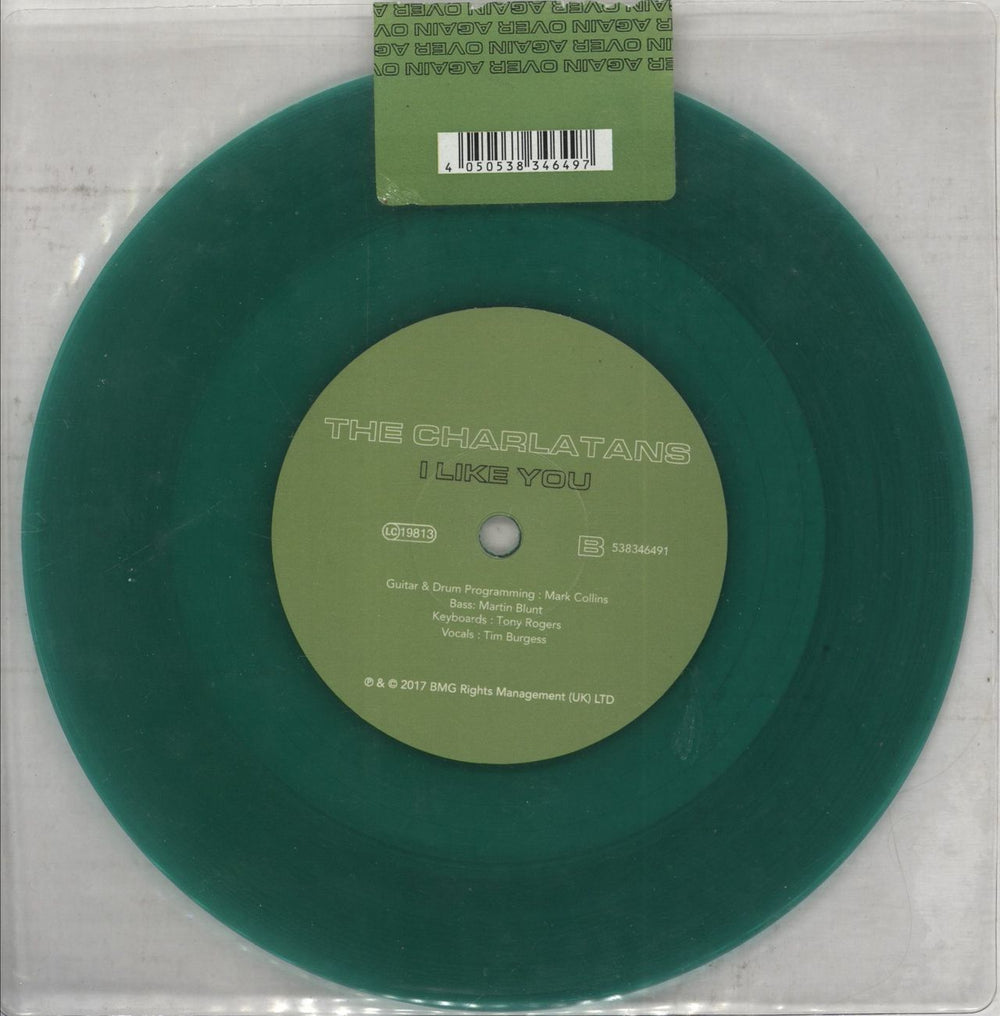 The Charlatans (UK) Over Again - Green Vinyl UK 7" vinyl single (7 inch record / 45) 4050538346497