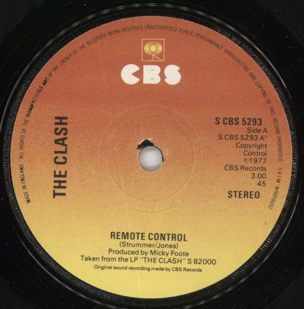 The Clash Remote Control - P/S UK 7" vinyl single (7 inch record / 45) CSH07RE219298