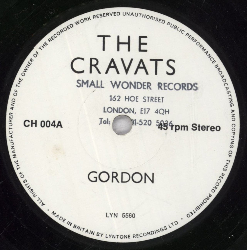 The Cravats Gordon / Situations Vacant - VG UK 7" vinyl single (7 inch record / 45) CT007GO841630