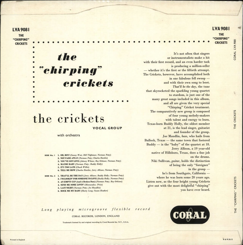 The Crickets The "Chirping" Crickets - 1st UK vinyl LP album (LP record)