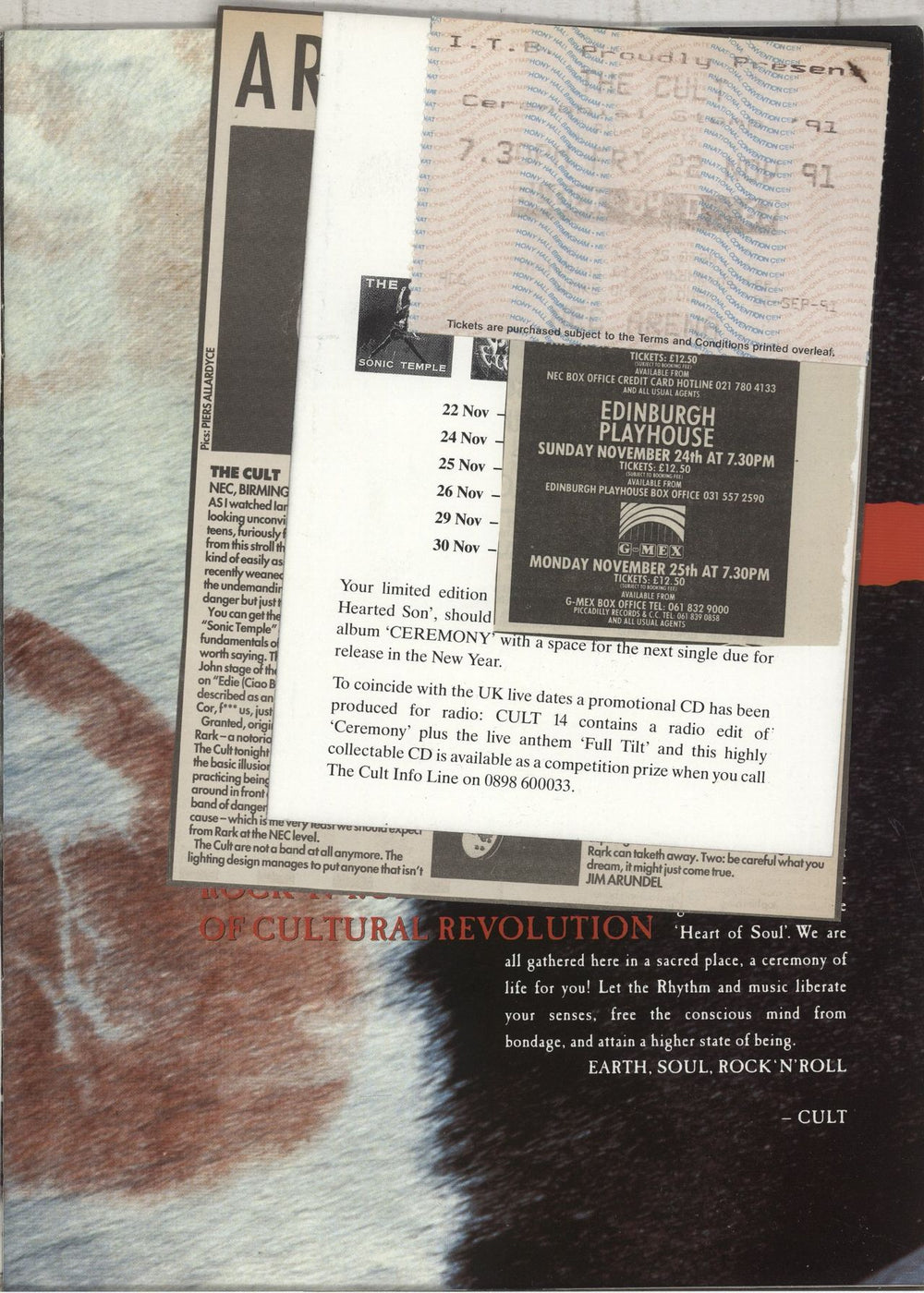 The Cult Ceremonial Stomp World Tour 91-92 + Ticket UK tour programme CLTTRCE875539
