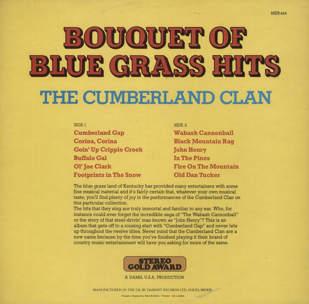 The Cumberland Clan A Bouquet Of Blue Grass Hits UK vinyl LP album (LP record)