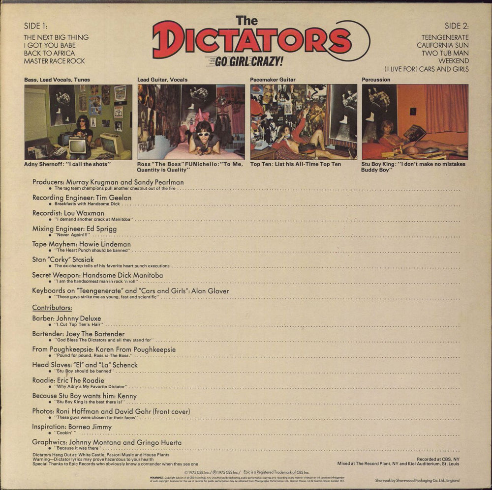 The Dictators Go Girl Crazy! UK vinyl LP album (LP record)