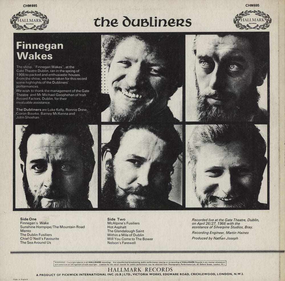 The Dubliners Finnegan Wakes UK vinyl LP album (LP record)