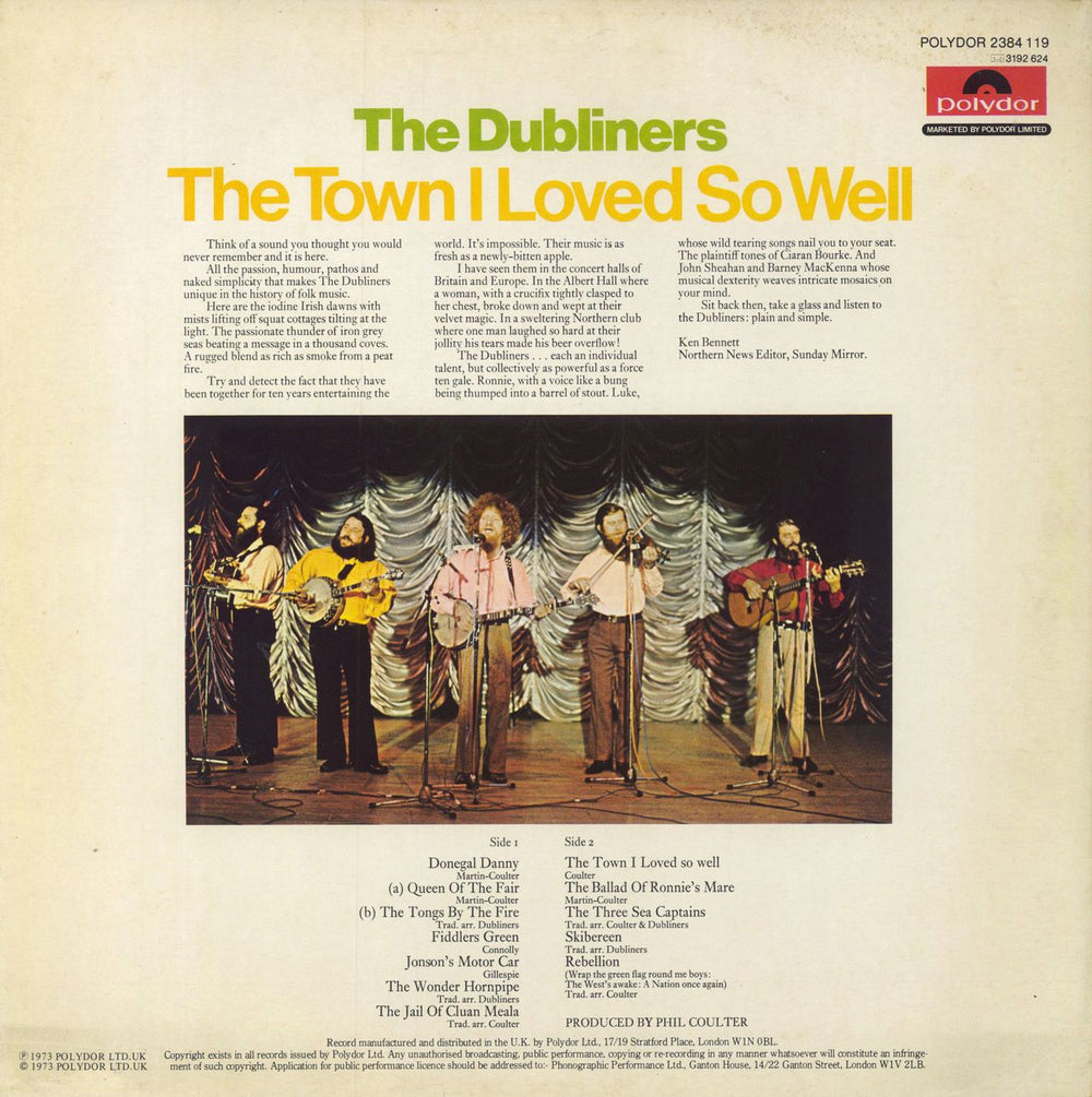 The Dubliners The Town I Loved So Well UK vinyl LP album (LP record)