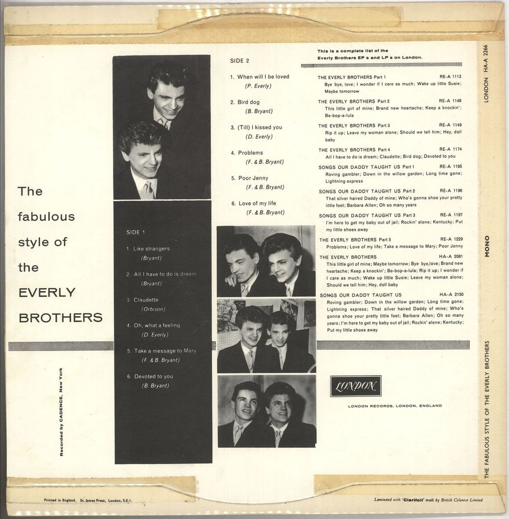 The Everly Brothers The Fabulous Style Of The Everly Brothers - FB UK vinyl LP album (LP record) EBRLPTH250842