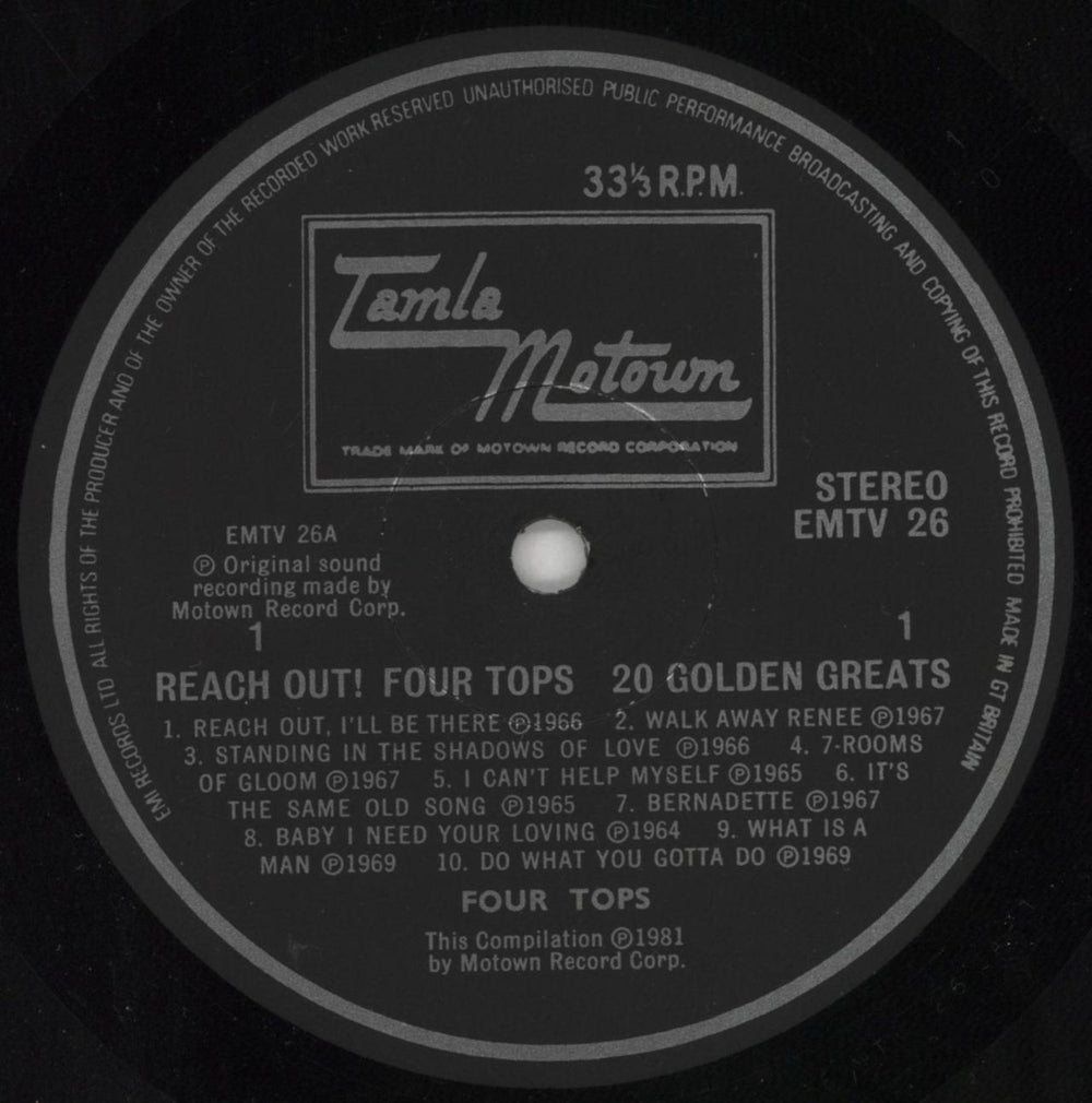 The Four Tops Reach Out For The Four Tops 20 Golden Greats UK vinyl LP album (LP record) FTPLPRE296559