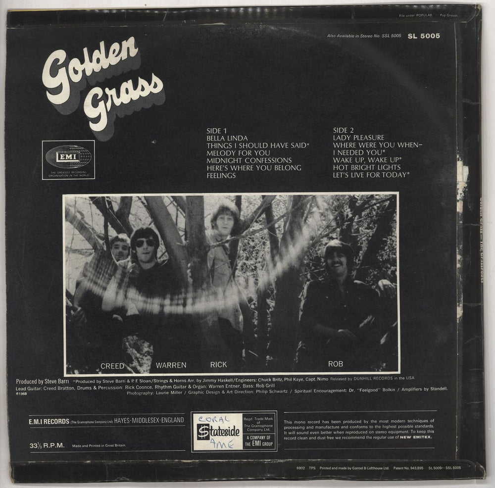 The Grass Roots Golden Grass: Their Greatest Hits - Test Pressing UK vinyl LP album (LP record) GSSLPGO736910