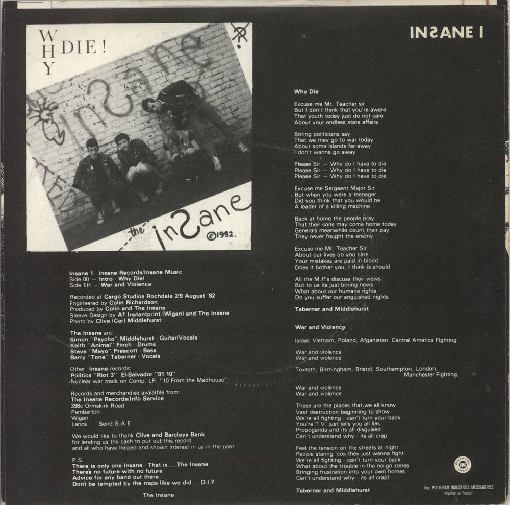The Insane Why Die ! UK 7" vinyl single (7 inch record / 45)