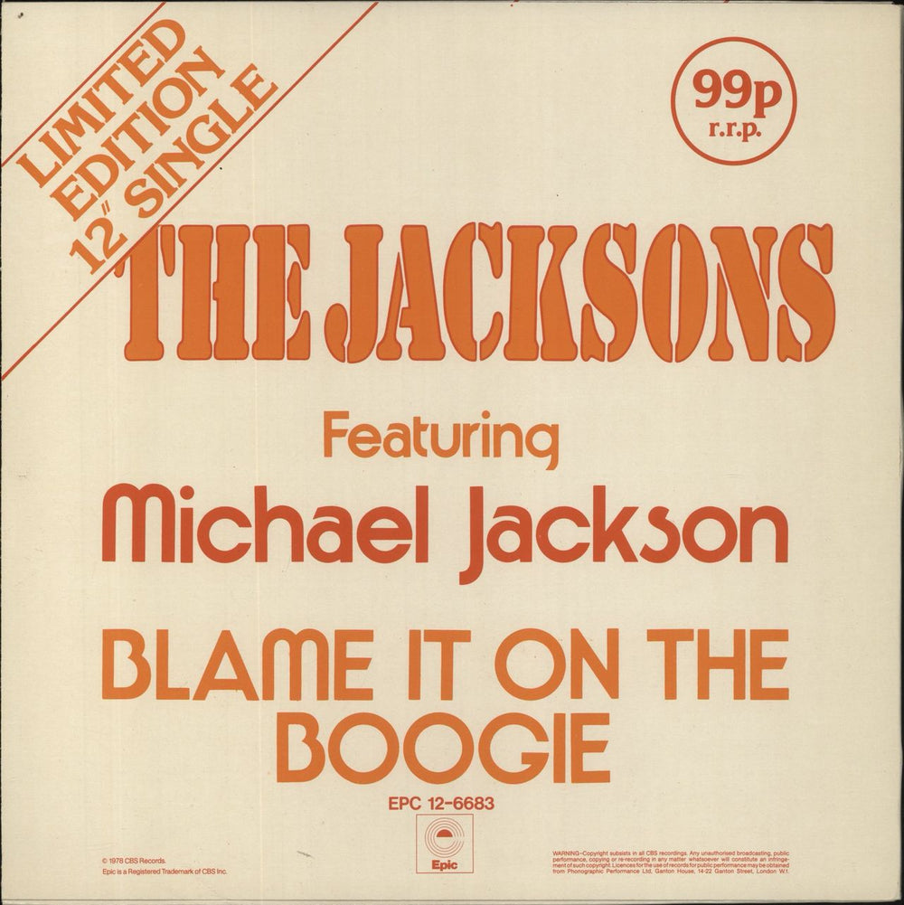 The Jackson Five Blame It On The Boogie UK 12" vinyl single (12 inch record / Maxi-single)