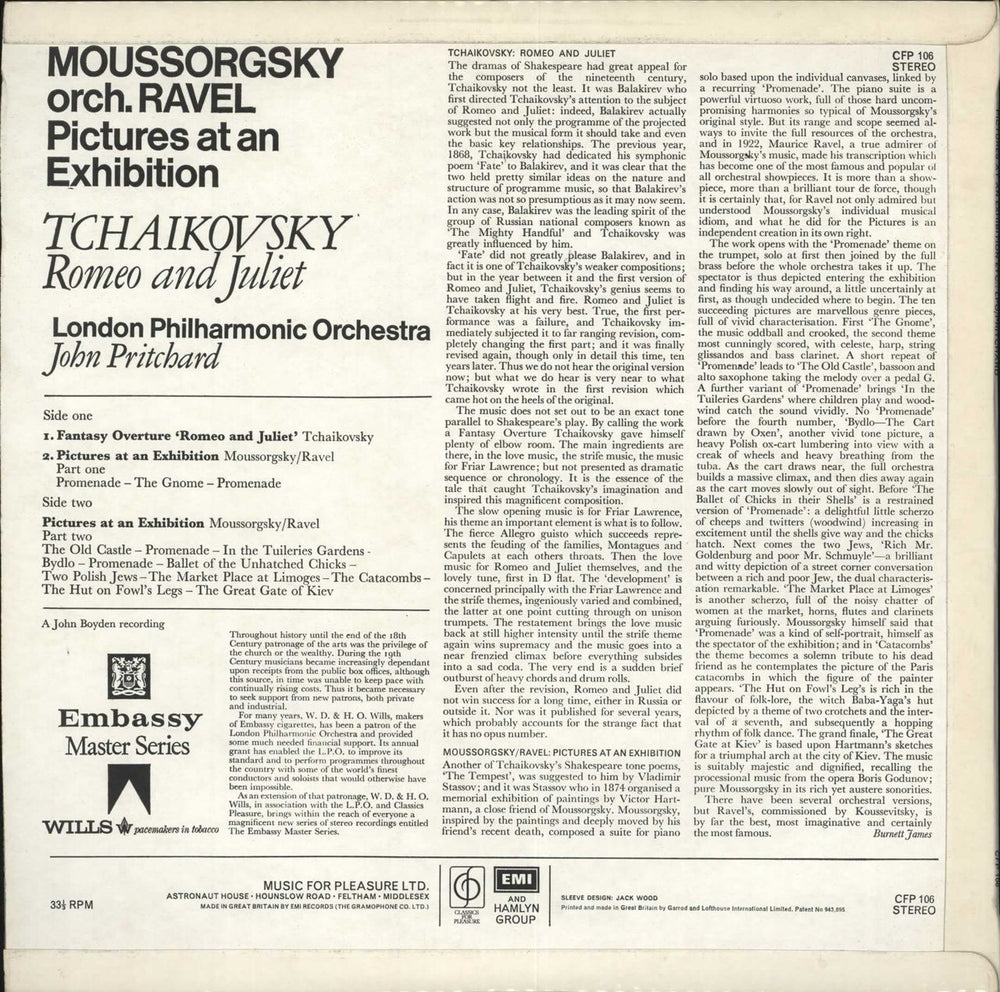 The London Philharmonic Orchestra Mussorgsky: Pictures At An Exhibition / Tchaikovsky: Romeo And Juliet UK vinyl LP album (LP record) XIZLPMU708770