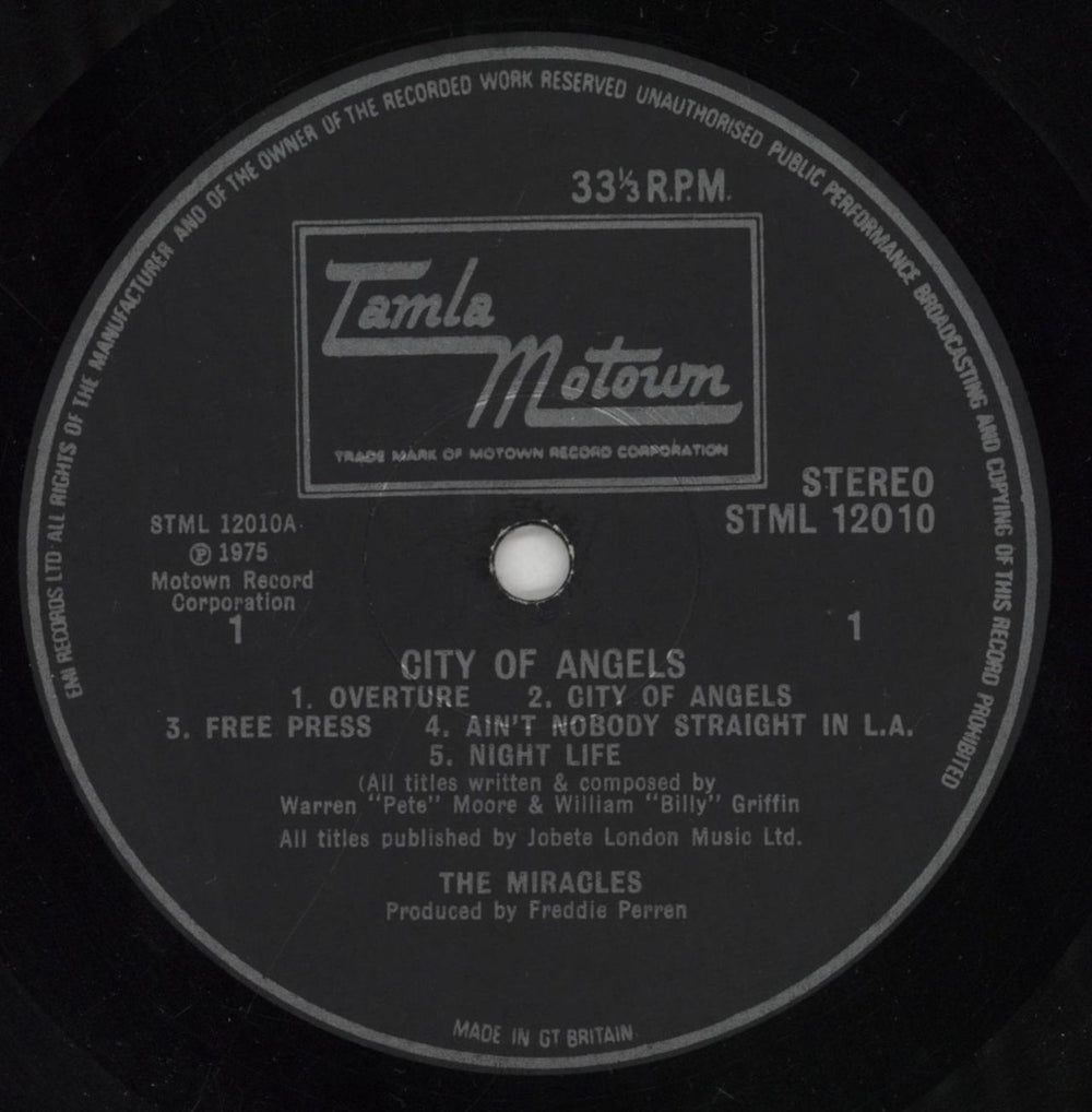 The Miracles City Of Angels UK vinyl LP album (LP record) T\MLPCI458323