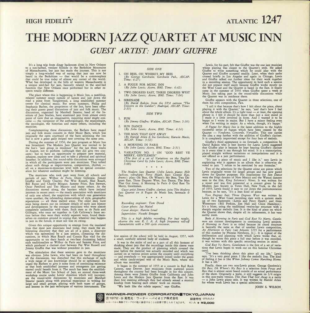 The Modern Jazz Quartet At Music Inn - EX Japanese vinyl LP album (LP record)