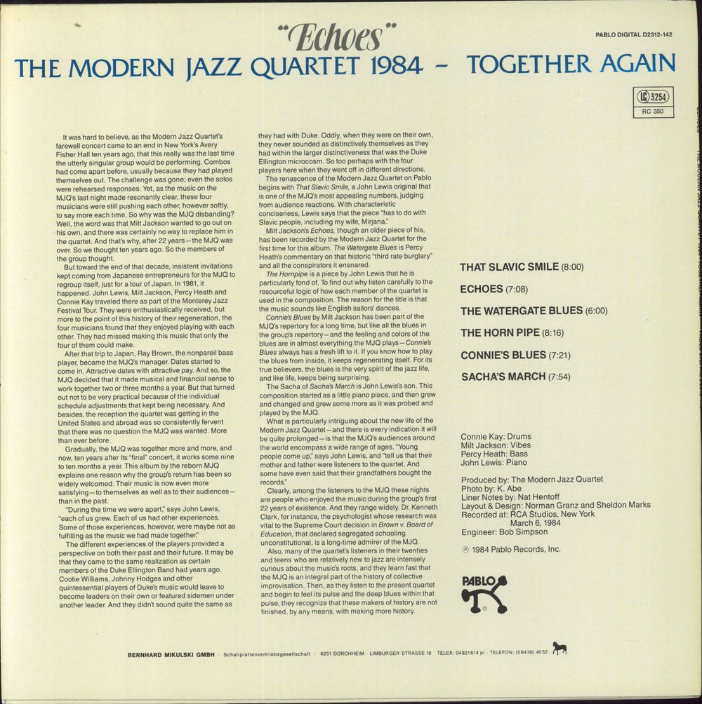 The Modern Jazz Quartet Echoes German vinyl LP album (LP record)