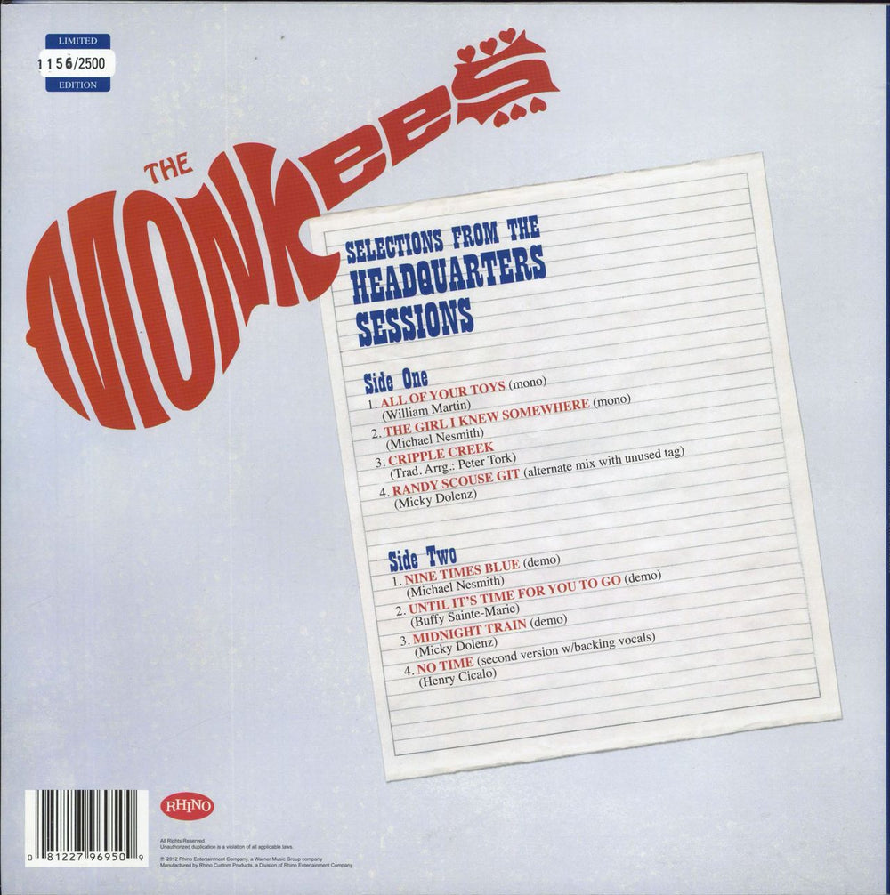 The Monkees Selections From The Headquarters Sessions - Red Vinyl - Numbered US vinyl LP album (LP record) 081227969509