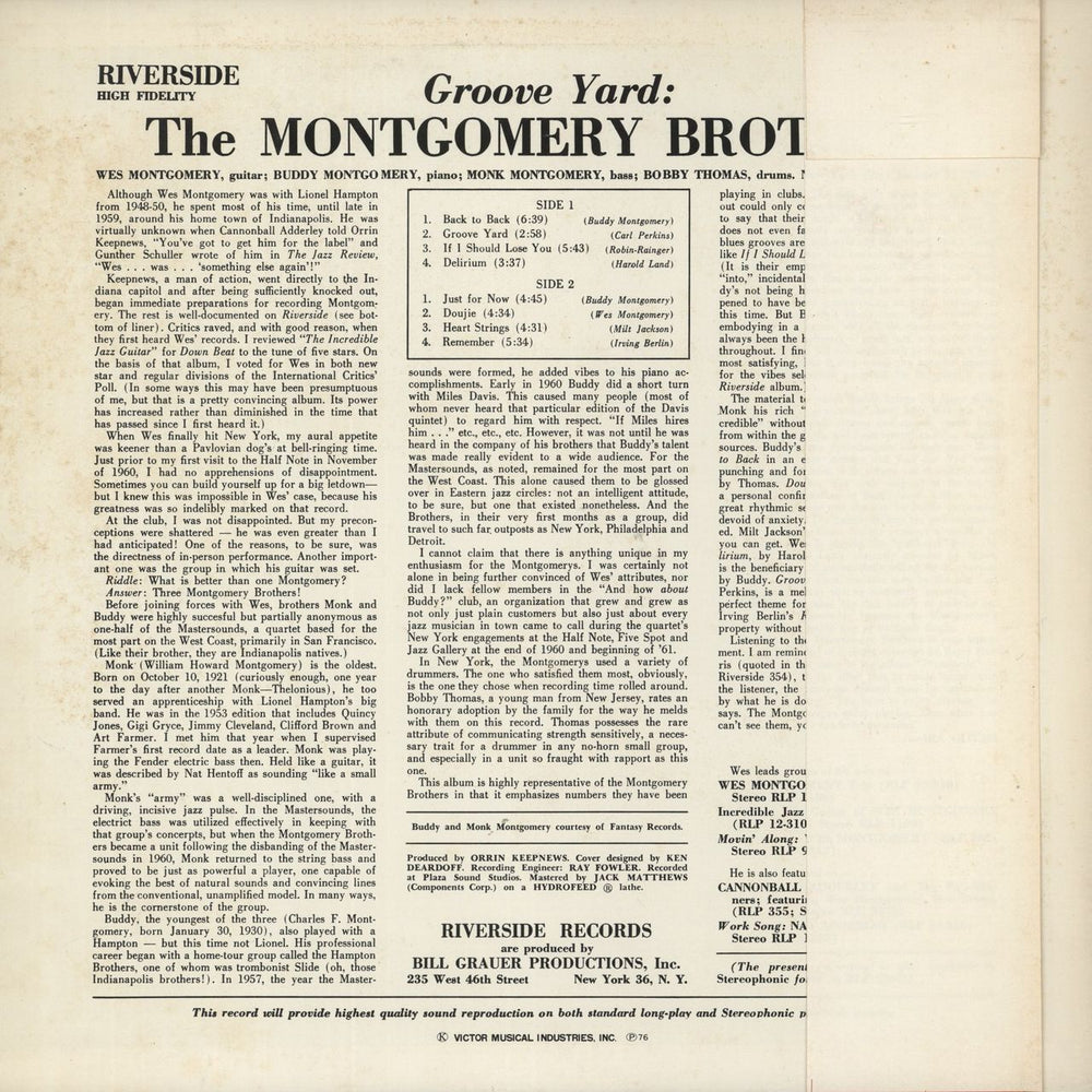 The Montgomery Brothers Groove Yard Japanese Promo vinyl LP album (LP record)