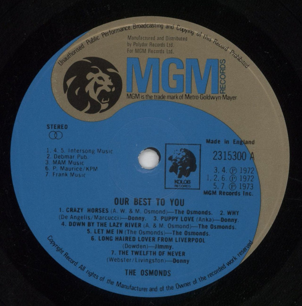 The Osmonds Our Best To You UK vinyl LP album (LP record) OSDLPOU236393