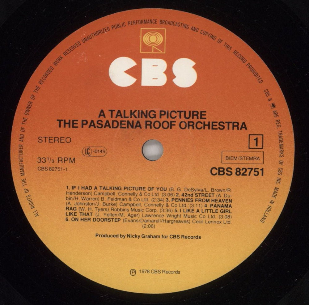 The Pasadena Roof Orchestra A Talking Picture Dutch vinyl LP album (LP record) OOQLPAT478365