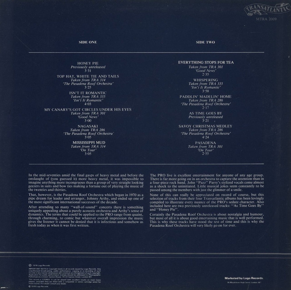 The Pasadena Roof Orchestra Anthology UK vinyl LP album (LP record)