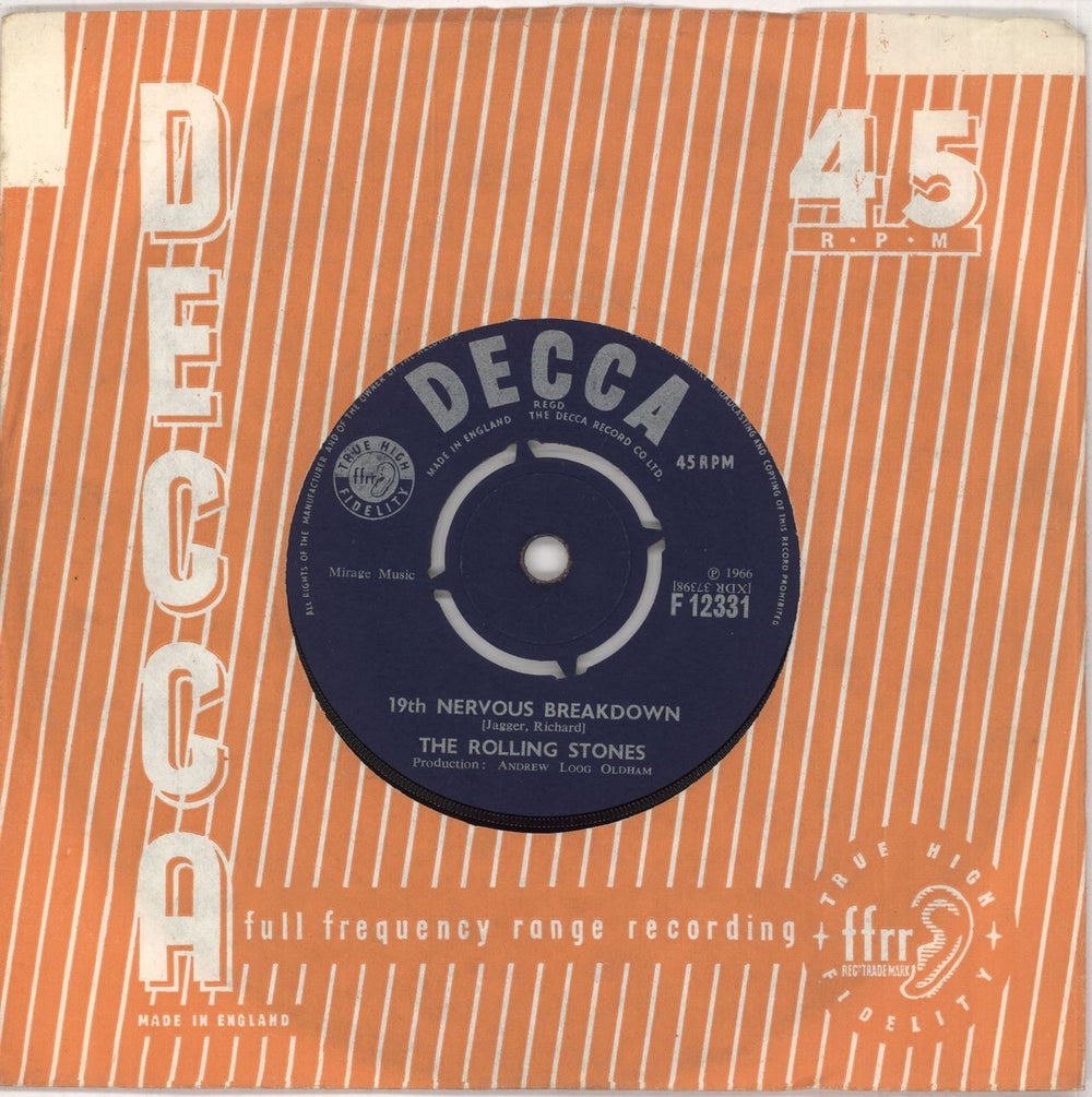 The Rolling Stones 19th Nervous Breakdown - 1st [b] - EX UK 7" vinyl single (7 inch record / 45) F12331