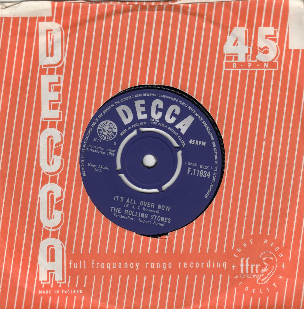 The Rolling Stones It's All Over Now - 1st (a) UK 7" vinyl single (7 inch record / 45) F.11934