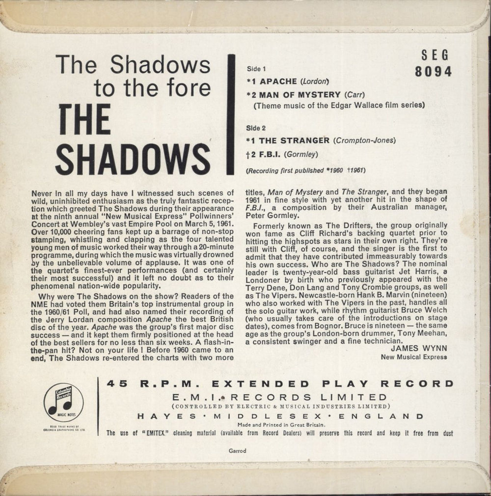 The Shadows To The Fore EP - 1st UK 7" vinyl single (7 inch record / 45)