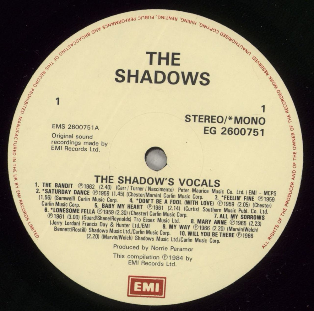 The Shadows Vocals UK vinyl LP album (LP record) SHDLPVO232853