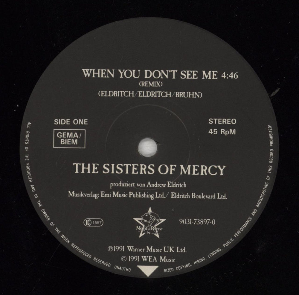 The Sisters Of Mercy When You Don't See Me + Patch German 12" vinyl single (12 inch record / Maxi-single) SOM12WH10698