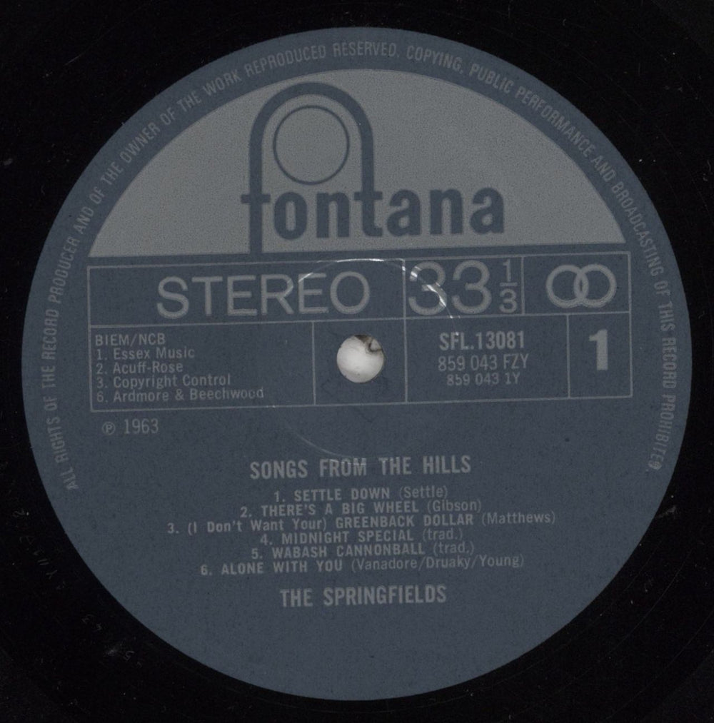 The Springfields (Folk) Songs From The Hills UK vinyl LP album (LP record) T7SLPSO852839
