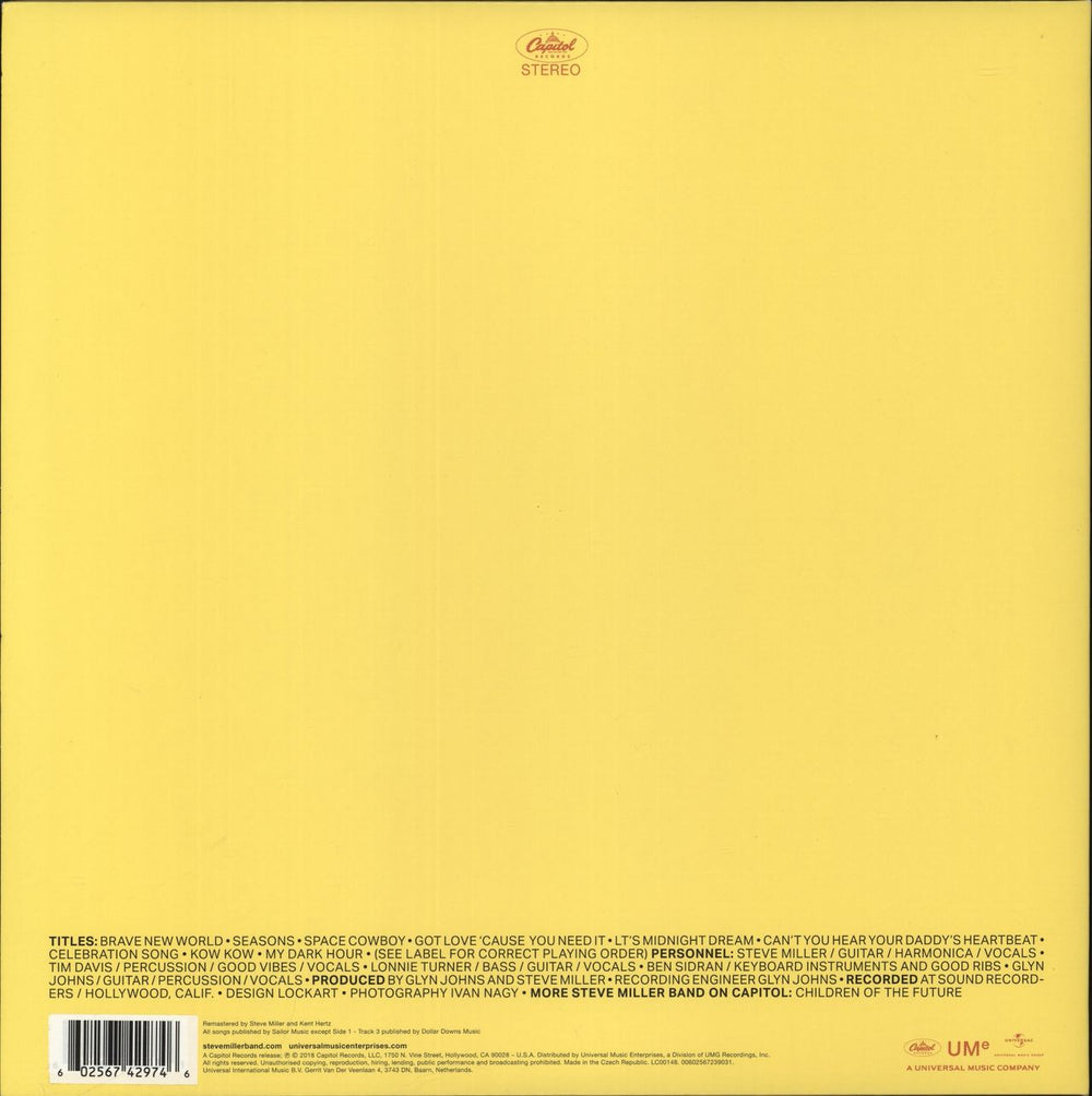 The Steve Miller Band Brave New World - 180 Gram Yellow Vinyl UK vinyl LP album (LP record) 602567429746