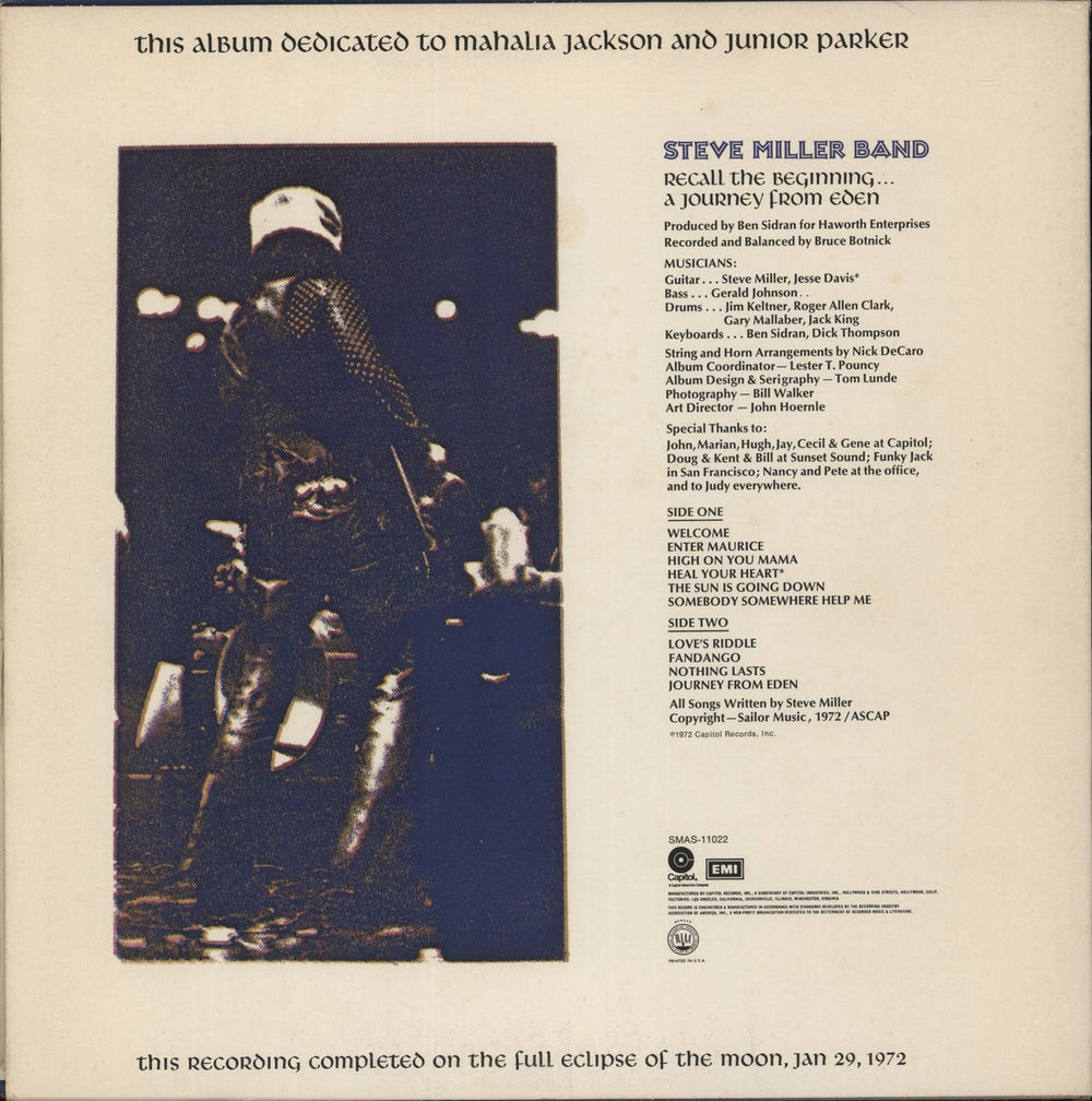 The Steve Miller Band Recall The Beginning... A Journey From Eden US vinyl LP album (LP record)