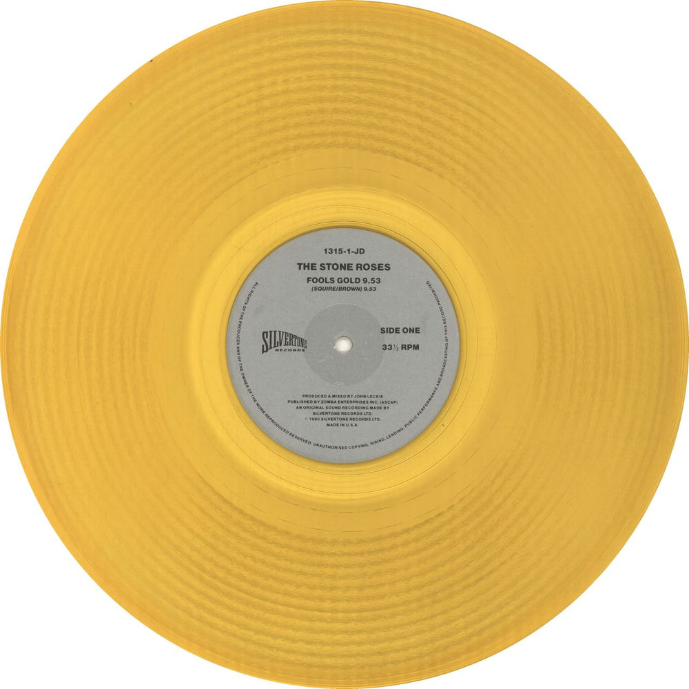 The Stone Roses Fools Gold - Gold Vinyl - stickered shrink US 12" vinyl single (12 inch record / Maxi-single) STO12FO691409