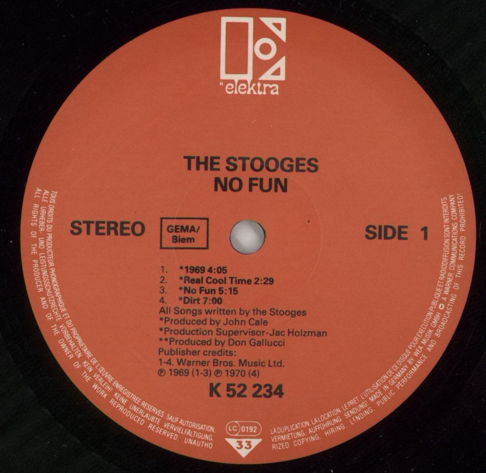 The Stooges No Fun - Red Label German vinyl LP album (LP record) TSGLPNO868897