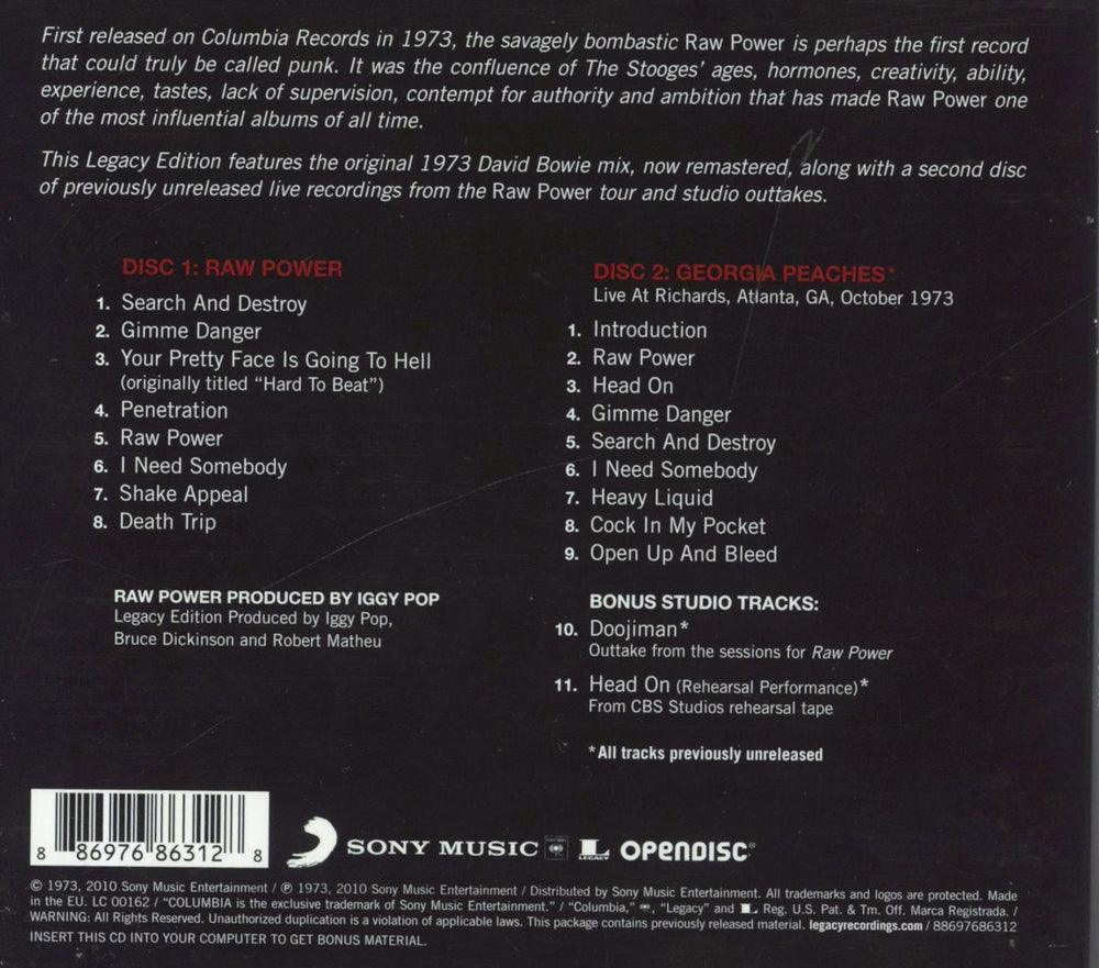 The Stooges Raw Power UK 2 CD album set (Double CD) 886976863128