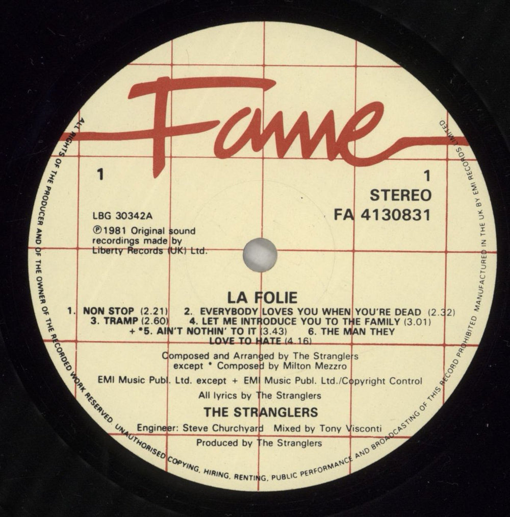 The Stranglers La Folie UK vinyl LP album (LP record) STRLPLA788708