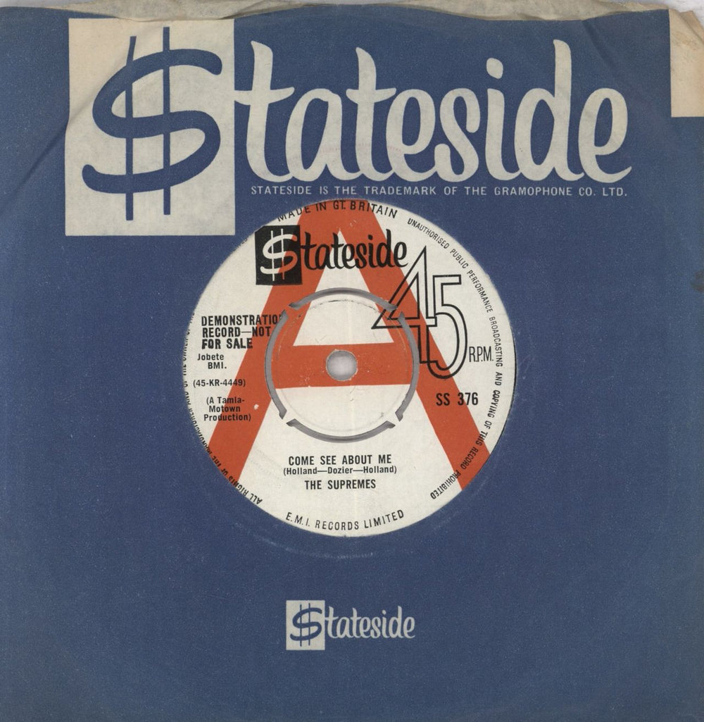 The Supremes Come See About Me - 'A' Label Demo UK Promo 7" vinyl single (7 inch record / 45) SS376