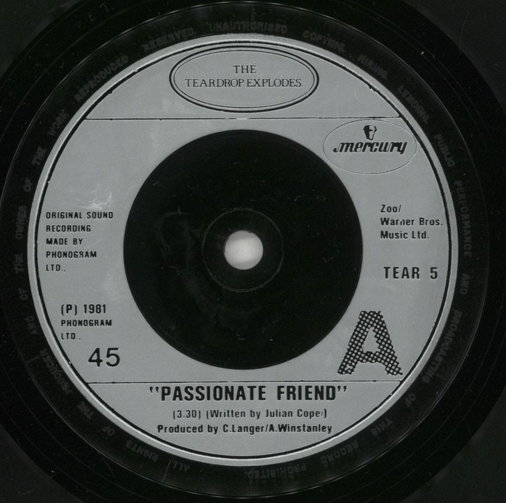 The Teardrop Explodes Passionate Friend UK 7" vinyl single (7 inch record / 45) TDP07PA109370