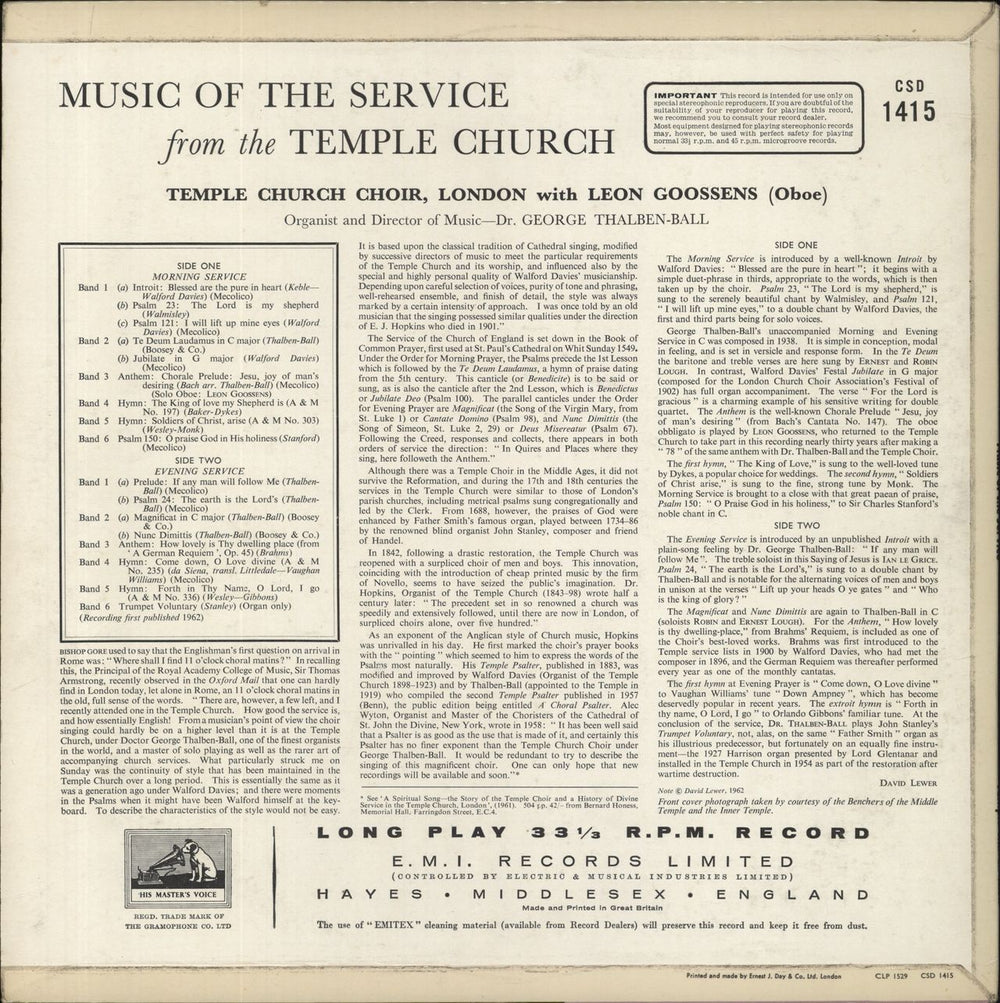 The Temple Church Choir Music Of The Service - 1st UK vinyl LP album (LP record)