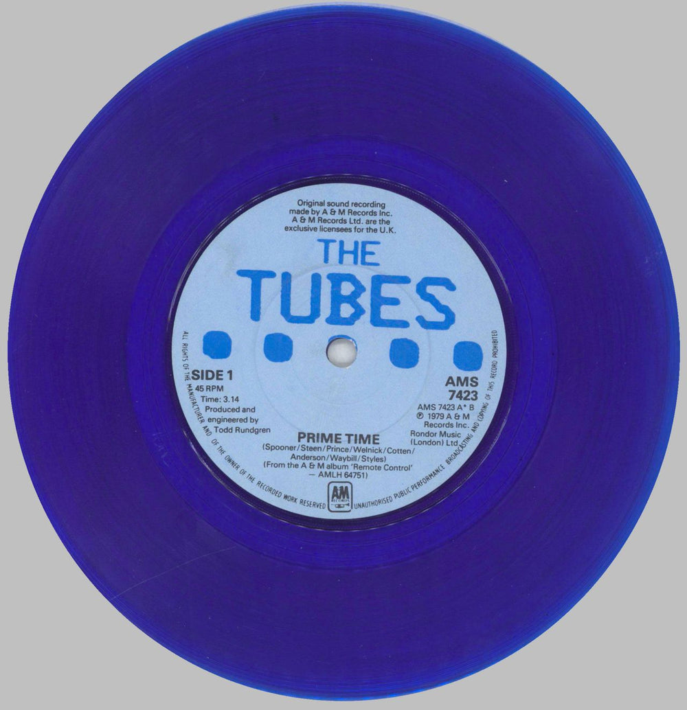 The Tubes Prime Time - Blue Vinyl + Sleeve UK 7" vinyl single (7 inch record / 45) TBE07PR538550