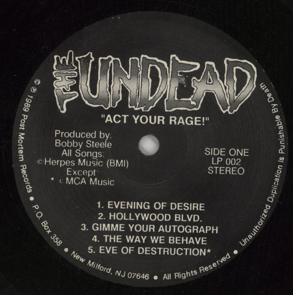 The Undead Act Your Rage! US vinyl LP album (LP record) 31LLPAC863541