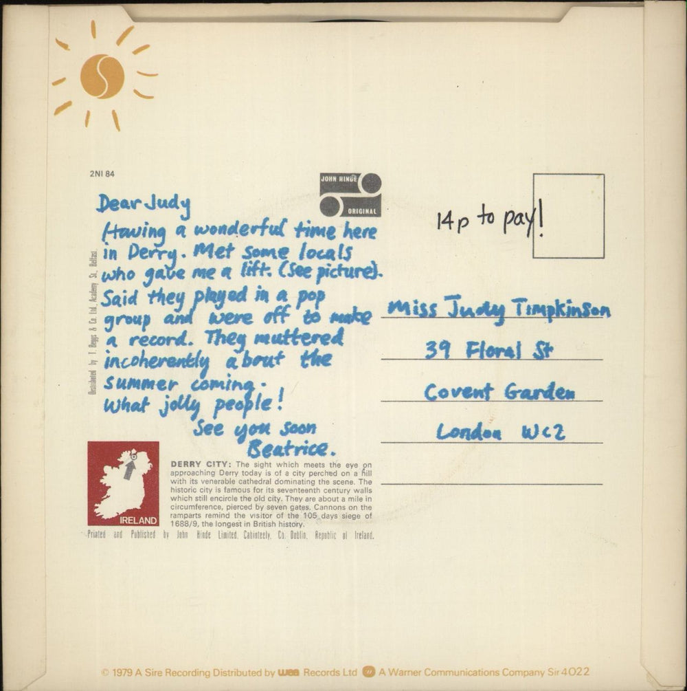 The Undertones Here Comes The Summer + Sleeve UK 7" vinyl single (7 inch record / 45)