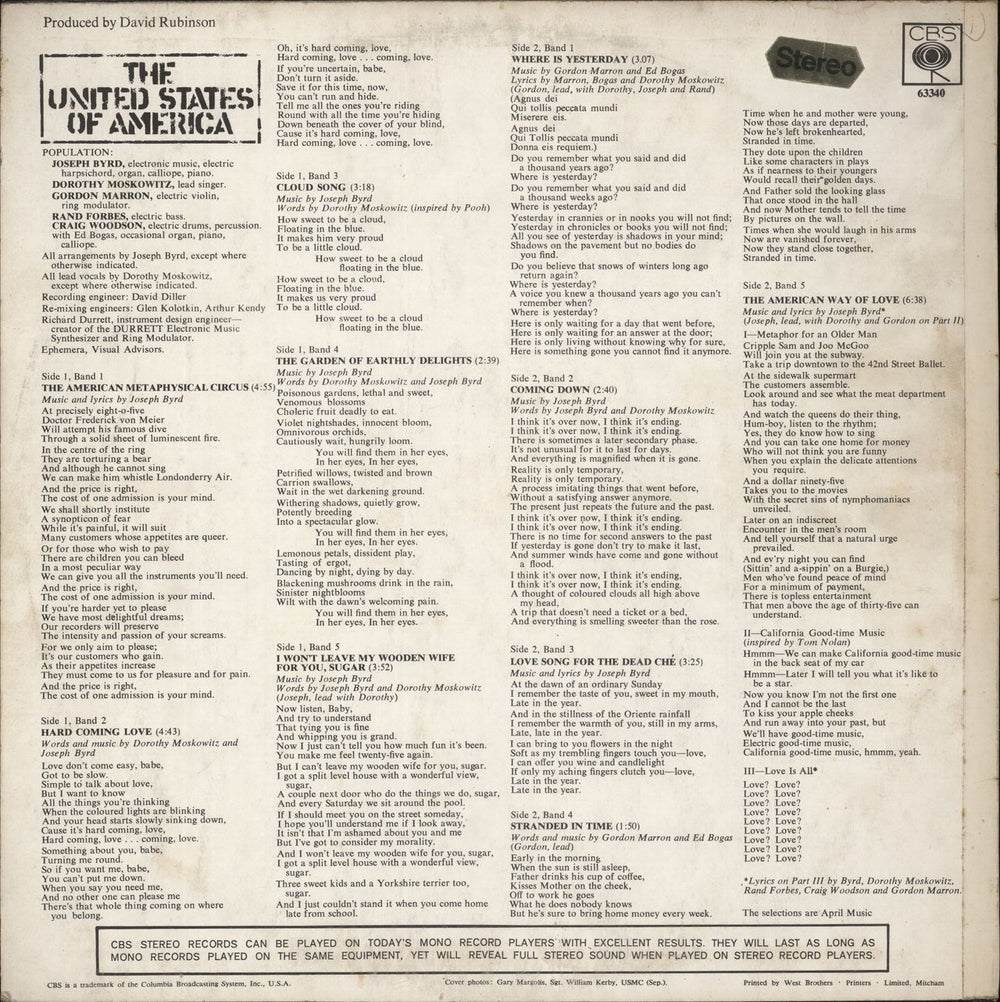 The United States Of America The United States Of America - 1st UK vinyl LP album (LP record)