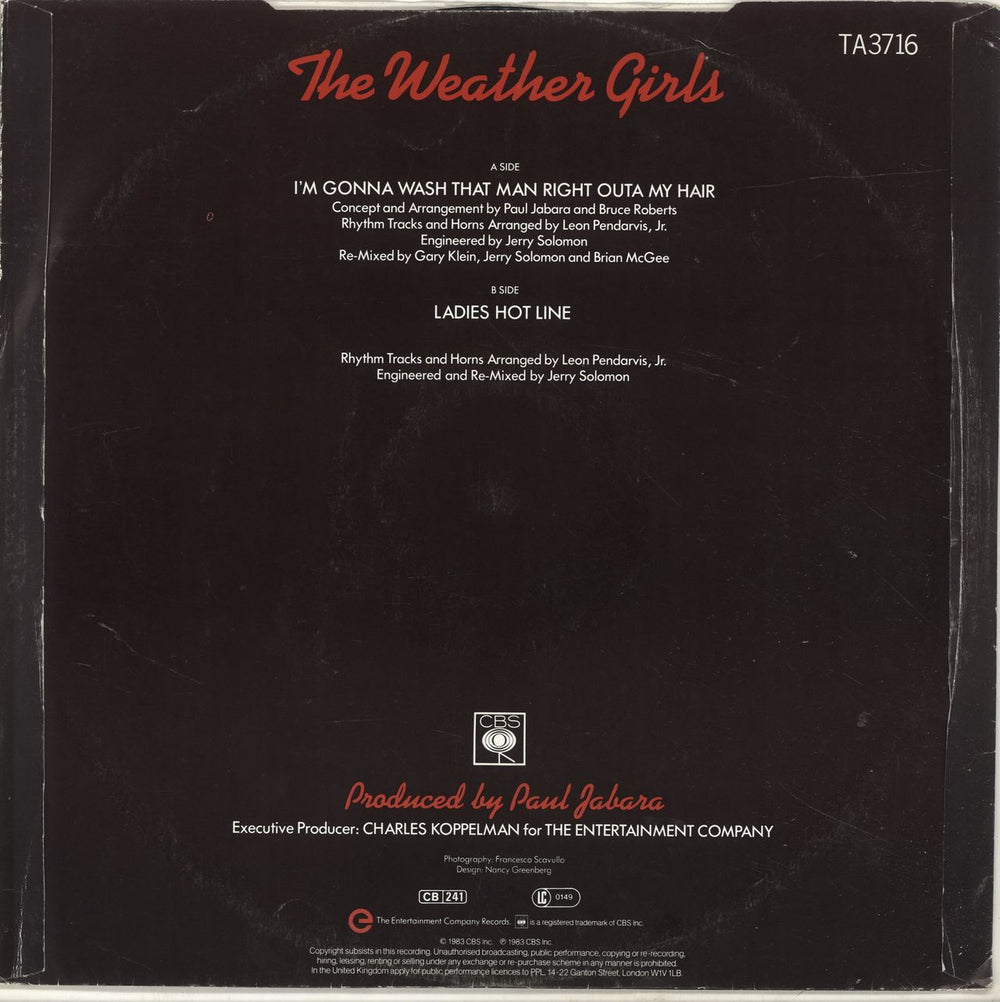 The Weather Girls I'm Gonna Wash That Man Right Outa My Hair UK 12" vinyl single (12 inch record / Maxi-single) WTH12IM130469