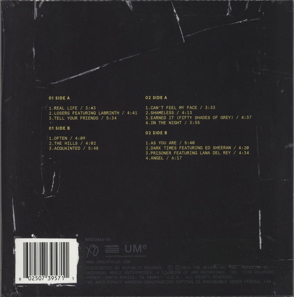 The Weeknd Beauty Behind The Madness - Yellow With Black Splatter - Sealed US 2-LP vinyl record set (Double LP Album)