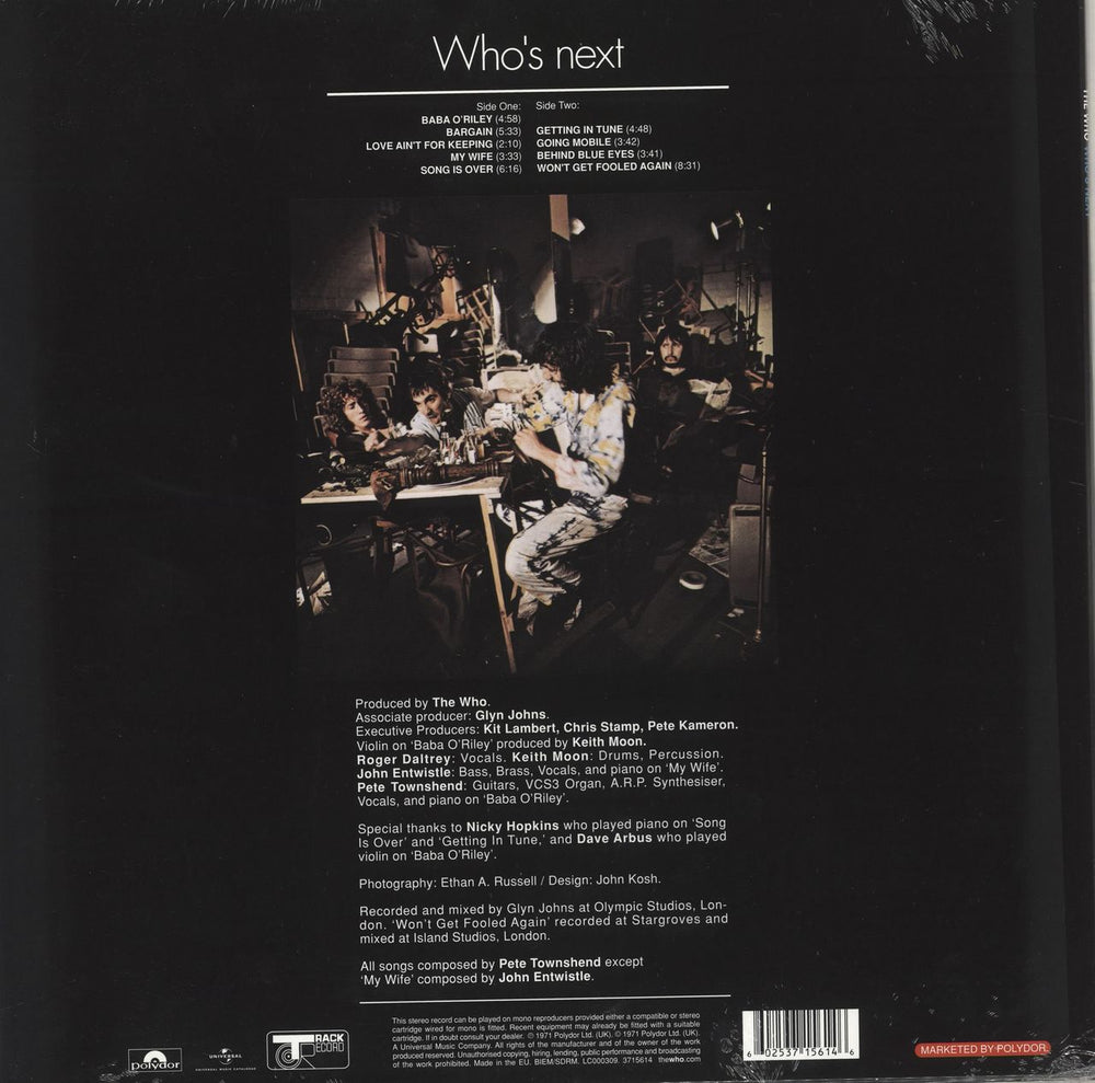 The Who Who's Next - 180 Gram - Sealed UK vinyl LP album (LP record) 602537156146