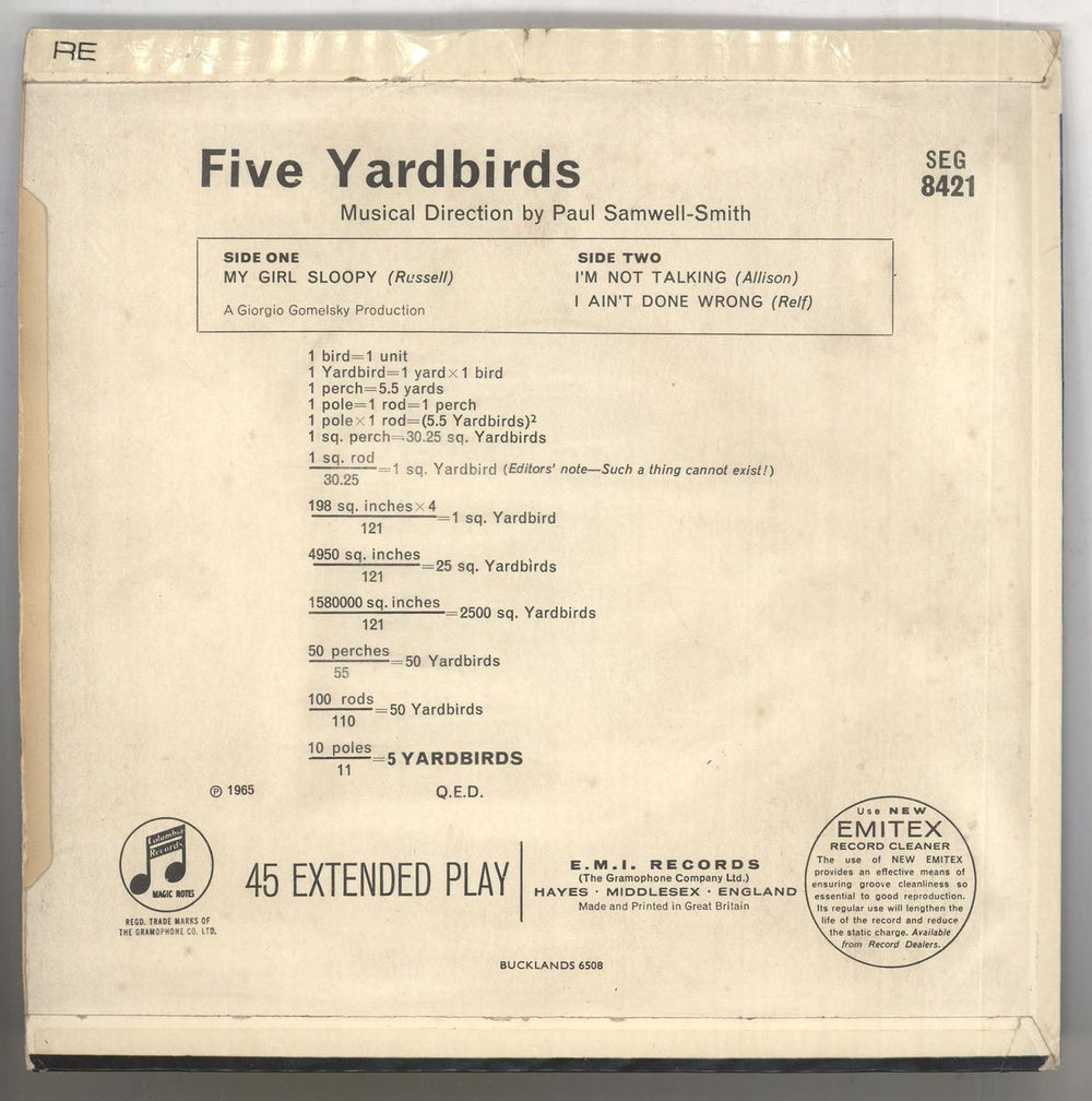 The Yardbirds Five Yardbirds EP UK 7" vinyl single (7 inch record / 45) YDB07FI739086