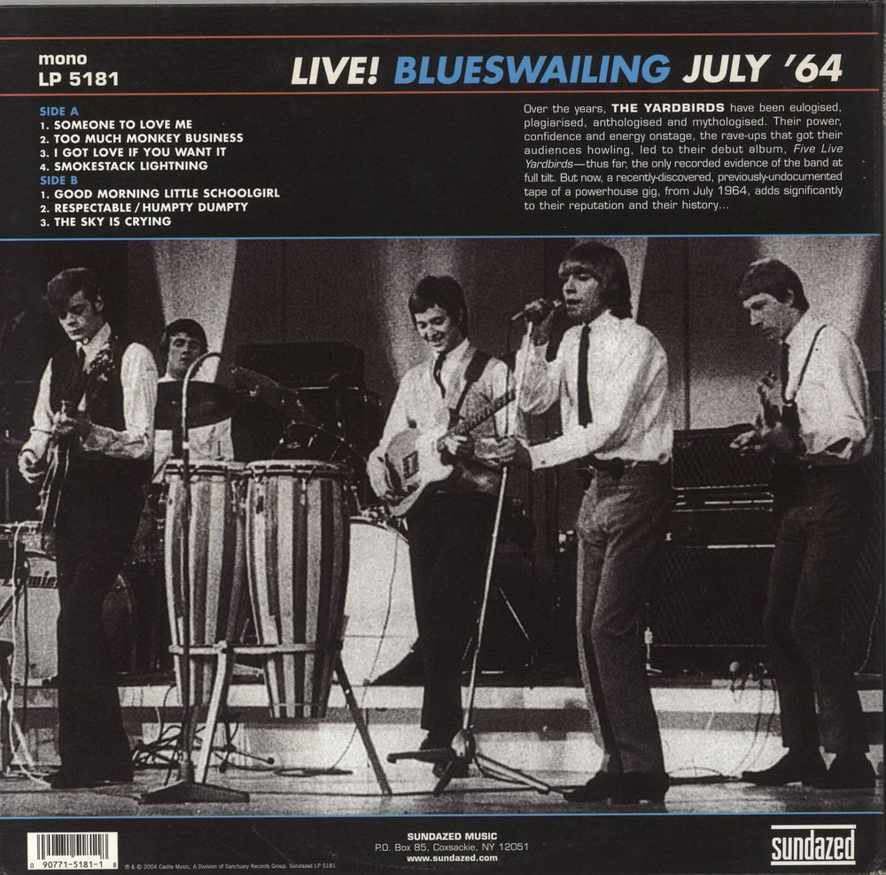 The Yardbirds Live! Blueswailing July '64 - 180gm US vinyl LP album (LP record) 090771518118