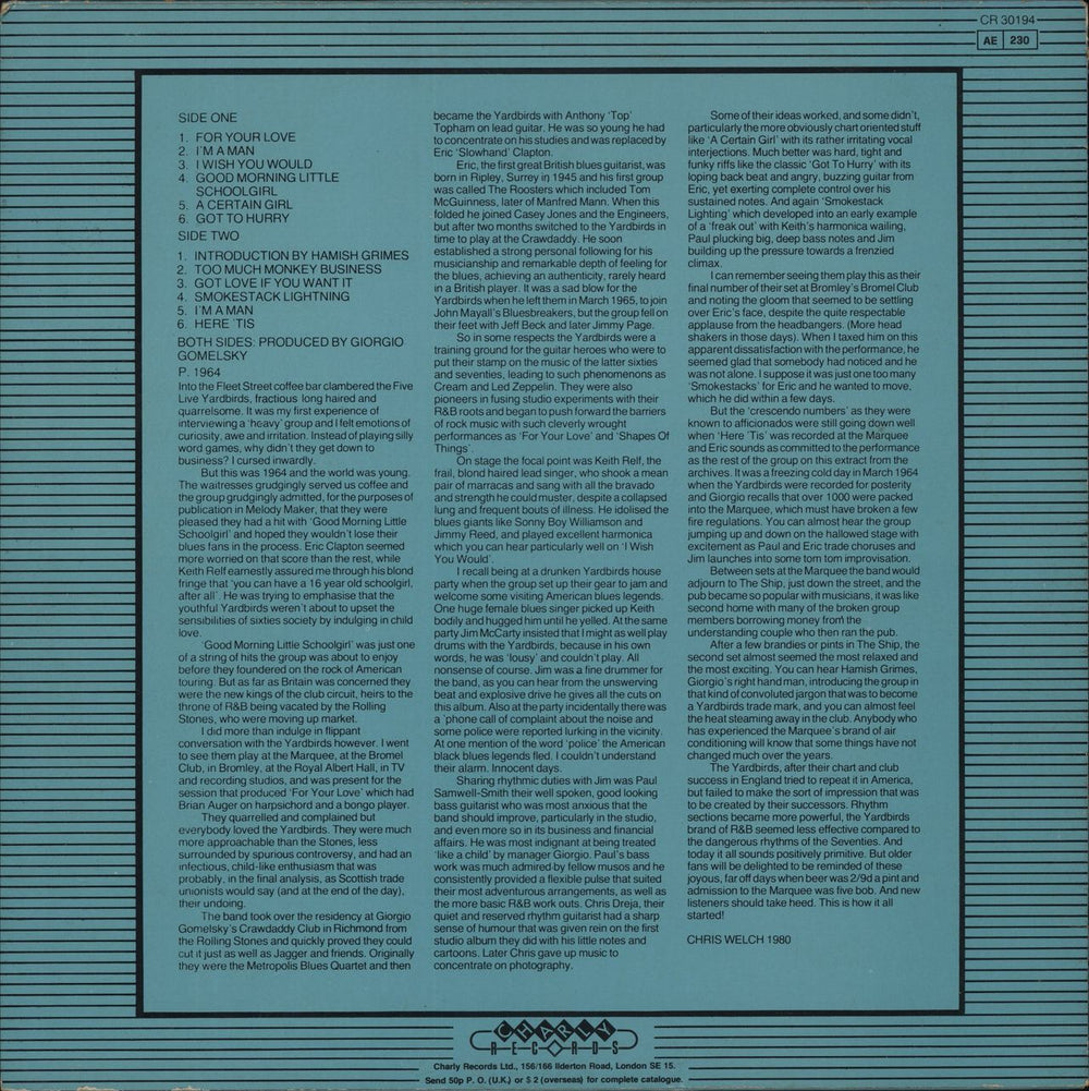 The Yardbirds The Yardbirds Featuring Eric Clapton UK vinyl LP album (LP record)