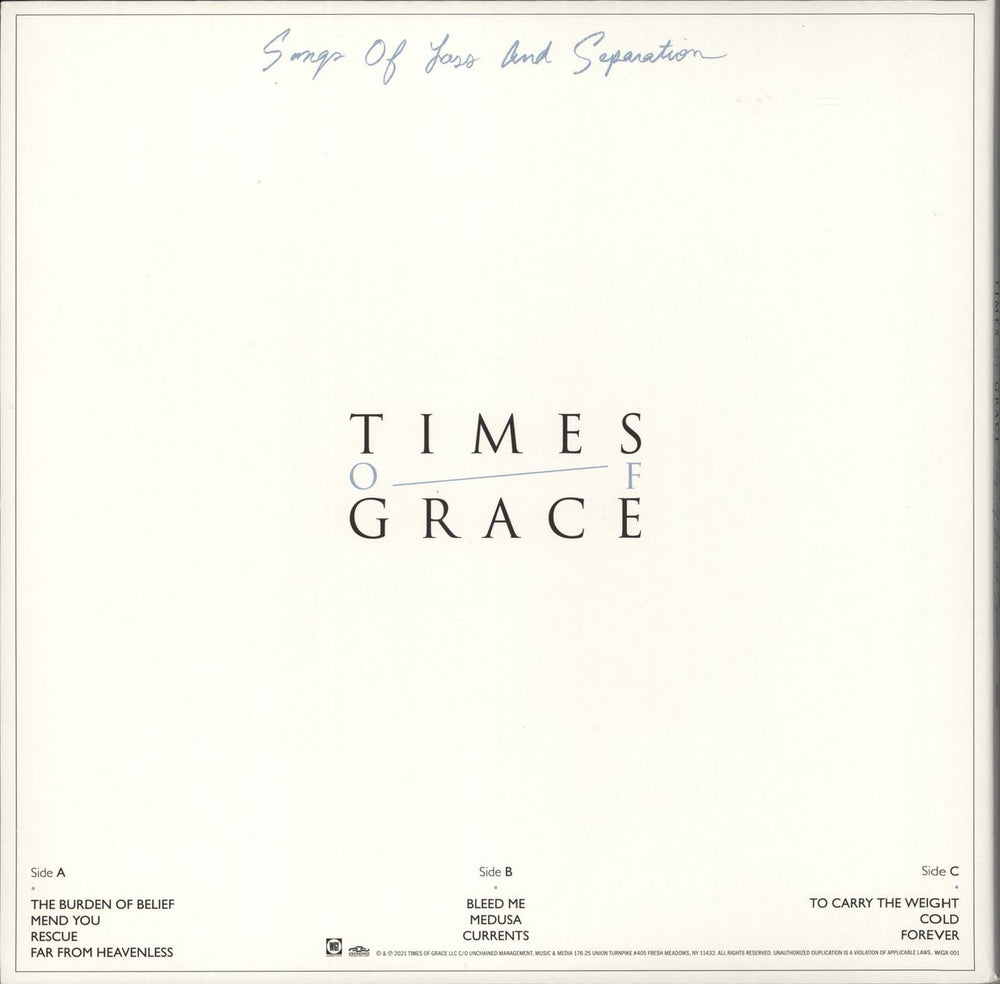 Times Of Grace Songs of Loss & Separation - White Opaque Vinyl US vinyl LP album (LP record)