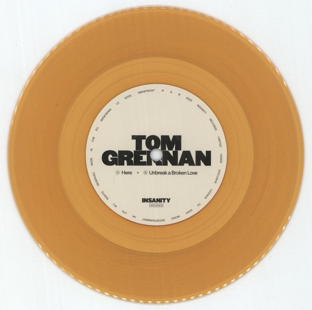 Tom Grennan Here - RSD - Orange Vinyl + Autographed Sleeve UK 7" vinyl single (7 inch record / 45) 0SN07HE873297